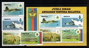 Malaysia Sc 262-5+265a MNH SET & S/S of 1983 - Aviation, Armed Forces 50th ann.