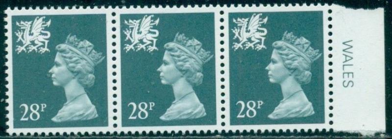 GREAT BRITAIN WALES SG-W64, SCOTT WMMH-52 STRIP 0F 3, MINT, OG, NH, GREAT PRICE!