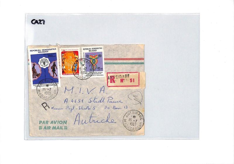 CA27 1983 Madagascar REGISTERED *Antsirabe* Airmail Cover MISSIONARY VEHICLES 