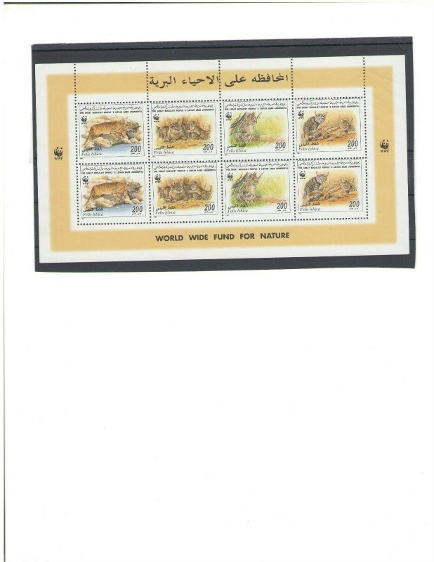 LIBYA: #02 / Beautiful**WWF- SAND CAT ** / 2 Strips of 5 in Sheet  / MNH