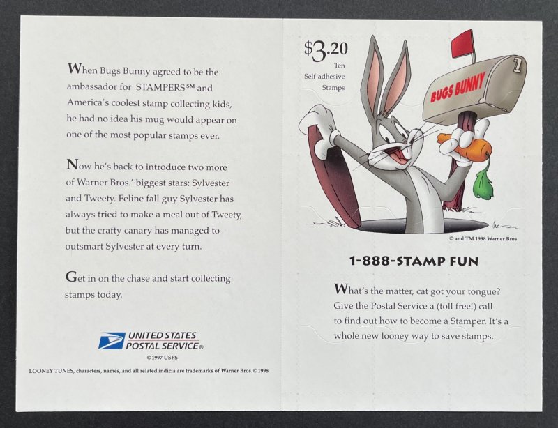 Sylvester and Tweedy Bird booklet 1998  pane of 9 with one in the selvage