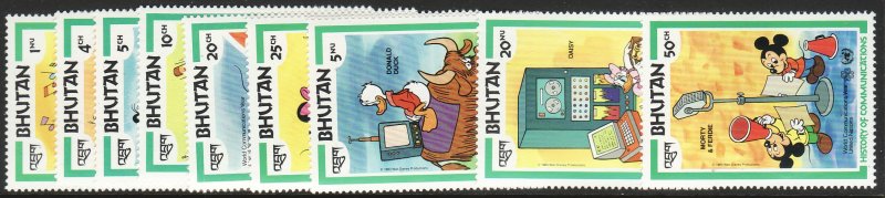 1984 Bhutan Disney World Communications set MNH Sc# 397 / 405 CV: $7.75