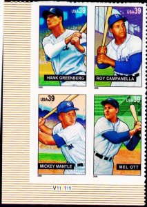 4080-4083 Baseball Sluggers Plate Block of 4 39¢ Stamps MNH 2006