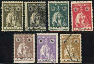 Macao Portuguese #210-215 #218 Ceres Overprint Postage Stamps 1913 Used Mint LH