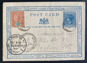 1894 Ceylon Postal Stationery Postcard Cover   To Berlin Germany