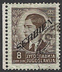 SERBIA  German Occupation 1941 Sc 2N10 Used 8d  VF, cv $24