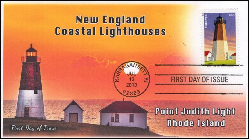 AO-4794-2, 2013, New England Lighthouses, FDC, Add-on Cachet, Standard Postmark, 