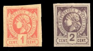 Haiti #1-2 Cat$32, 1881 1c vermilion and 2c violet, hinged