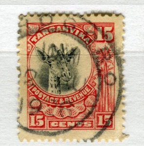 TANGANYIKA; 1922 early Giraffe issue used Shade of 15c. value, fair Postmark