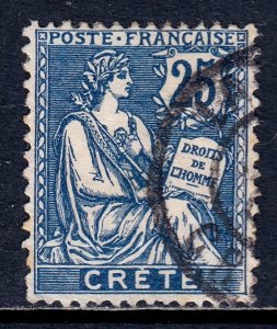 France (Offices in Crete) - Scott #9 - Used - Thins, crease, toning - SCV $4.25