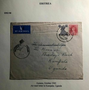 1942 Asmara Eritrea Base FPO 90 Censored Airmail Cover To Barclays Bank Uganda