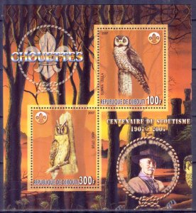 Djibouti 2007 Scouting Scouts B. Powell ( VI ) Birds Owls Sheet MNH