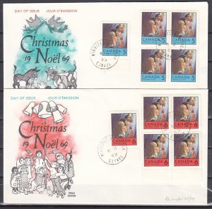 Canada, Scott cat. 502-503. Christmas issue. Blocks of 4. First day cover. ^