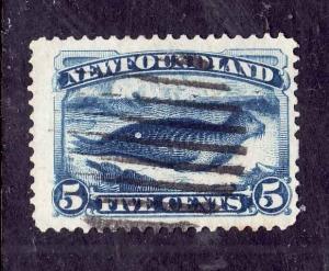 Newfoundland-Sc#55-used 5c bright blue-Seal-1894-