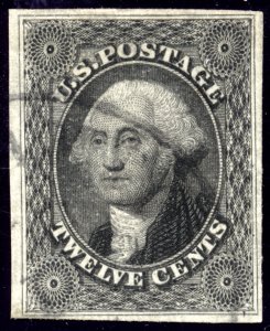 US 17 12c 1851 George Washington imperf PF cert used