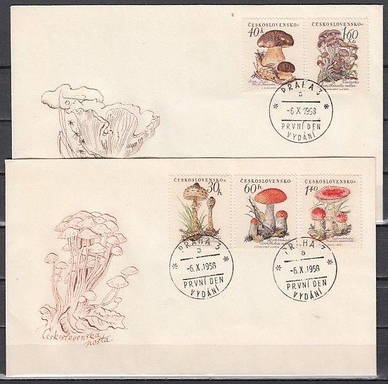 Czechoslovakia, Scott cat. 882-886. Mushrooms on 2 First day covers.