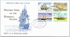 HISTORIC WHALING SHIPS OF THE MARSHALL ISLANDS SET OF 4 ON CACHET FDC 1987