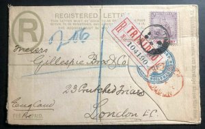 1900 Trinidad & Tobago Registered Letter Stationery Cover To London England