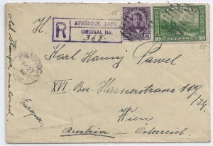 1930 Braddock, Canada to Wien, Austria Registered 5c Confederation ... (56856)