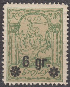 Poland Warsaw Town Post K.O.M.W.  1916 5 Groszy with 2 Gr overprint MH