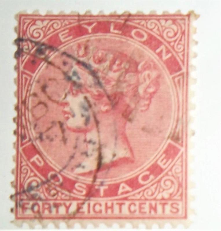 CEYLON - 1872/1880 48c ROSE- Scott #71 - Great Color! Free US Shipping