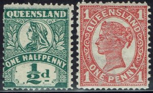 QUEENSLAND 1911 QV ½D AND 1D WMK CROWN/A PERF 13 X 11 TO 12½