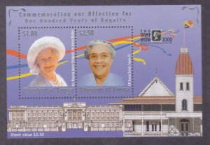 Tonga 1033 MNH London Stamp Show 2000 Queen Mother & Queen Salote Tupou Souv