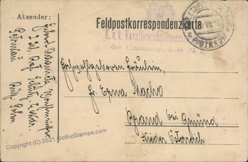 Austria WWI Piotrkow Poland Feldpost PC G46871