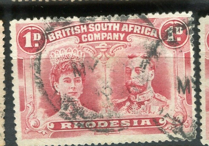 RHODESIA; 1910-15 early GV Double Head issue fine used Shade of 1d. value