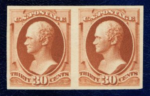 [sto121] 1888 Scott#217P5 30¢ IMPERF PAIR ON STAMP PAPER VF cv:$1,750