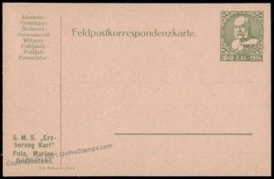 Austria WWI KuK Marine Navy SMS Erzherzog Karl Feldpost Card FJ Indicia G70330