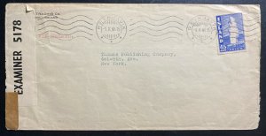 1949 Reykjavik Iceland Censored Commercial Cover To New York USA