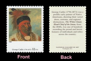 US 3236k American Art White Cloud Chief Iowas George Catlin 32c single MNH 1998