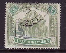 Federated Malay States-Sc#14-used $1 green & light green-Elephants-1900-S/H fee