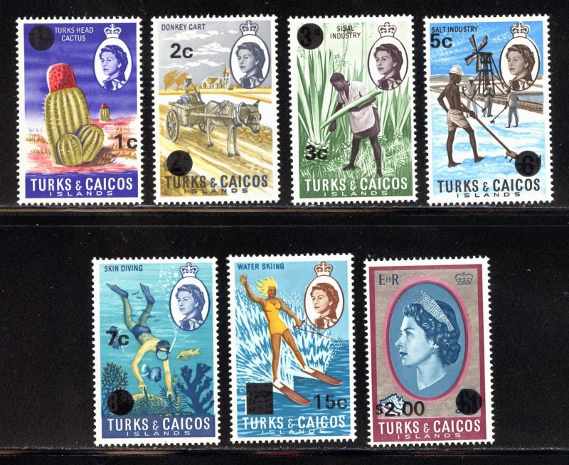 Turks and Caicos 182a//195a MLH, Sideways Watermark Issues from 1969 QEII Set.