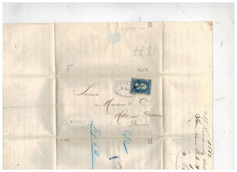 1877 San Luis Potosi Mexico Letter Cover to Hacienda del Rosario Extra Perfs