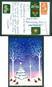 Denmark. Christmas Card 1989. 4 x Seal +3.20 Kr. Copenh. Redirected. Birds,Stars