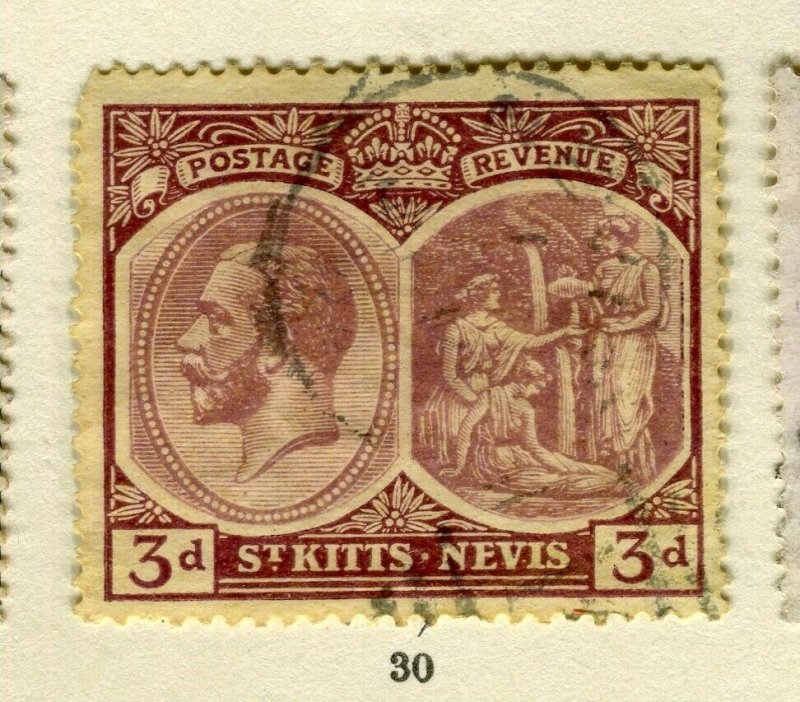 ST.KITTS; 1920s early GV issue fine used Columbus issue 3d. value 