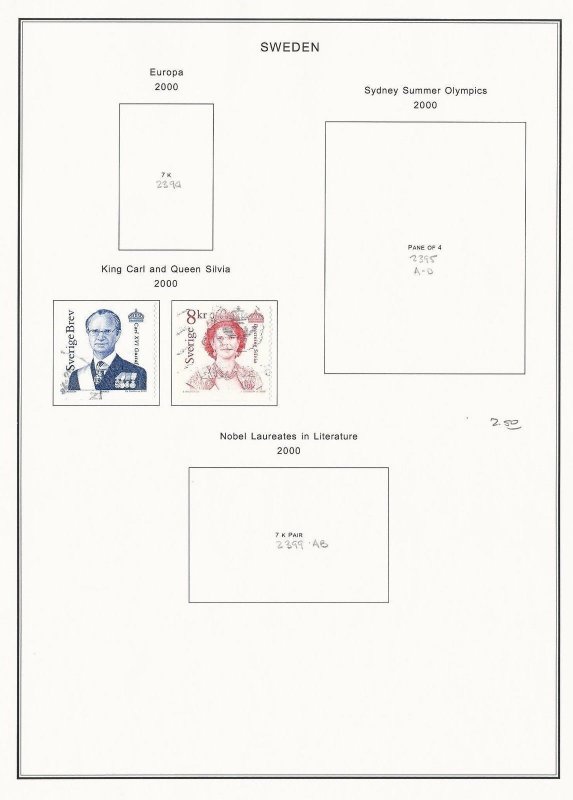 Sweden Collection 2000 to 2003 on 12 Album Pages, All Used