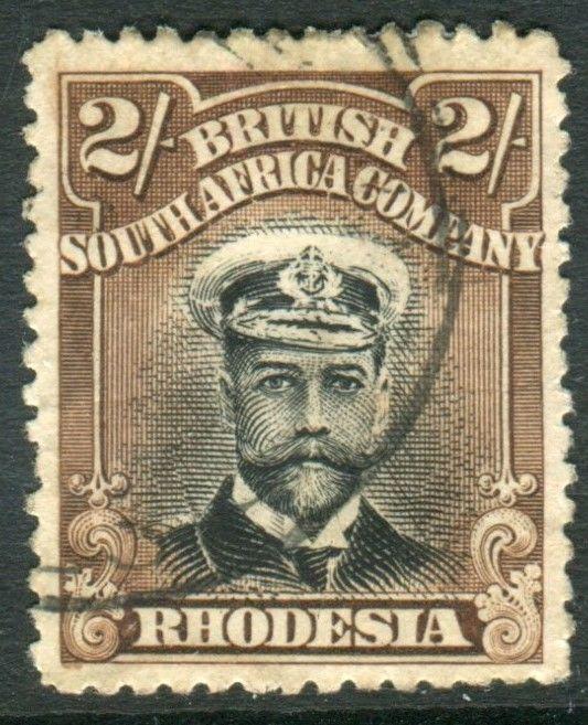 RHODESIA-1913-19 2/- Black & Brown.  A fine used example Sg 214