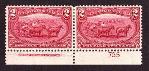 US 286 2c Trans-Mississippi Mint Plate #735 Bottom Pair VF OG H SCV $60