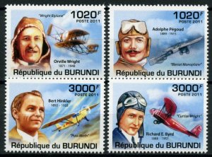 Burundi Aviation Stamps 2011 MNH Orville Wright Bert Hinkler Pegoud 4v Set