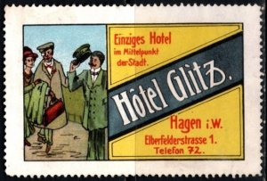 Vintage Germany Poster Stamp Hotel Glitz Only Hotel In The Center Of The City