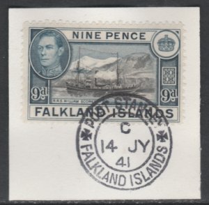 Falkland Islands 1938 KG6 9d SUPPLY SHIP on piece with MADAME JOSEPH  POSTMARK