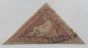 Cape of Good Hope 1857 1d rose on white paper with 3 large margins used