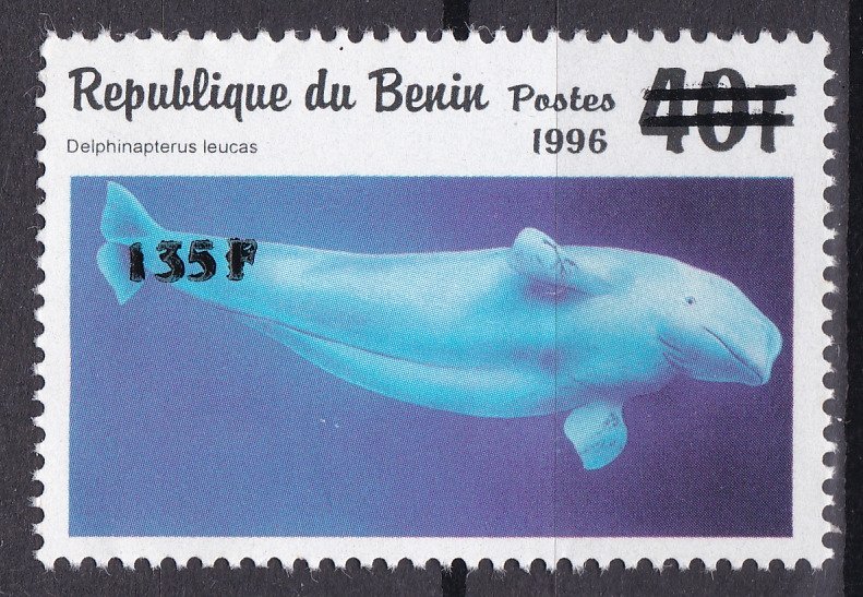 BENIN 2000 1249 135F 200 € WHALES BELUGA DOLPHIN OVERPRINT SURLOAD MNH-