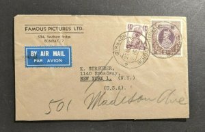 1946 Famous Pictures LTD Girgaon Bombay India Airmail Cover to New York NY USA