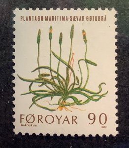 Faroe Islands 1980 Scott 48 MNH - 90o,  Flowers, Sea Plantain