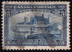 Canada Scott 99 Used 5c Quebec Tercentenary Issue Dark Blue 1908 Lot QCX2022