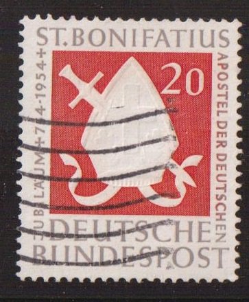 Germany  #724  used  1954    Bishop`s miter and sword